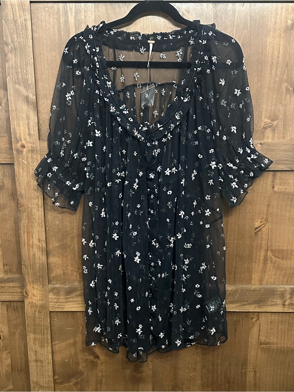 Free People With Love Mesh Mini Dress Size XS New Floral Embroidered Goth Whimsy